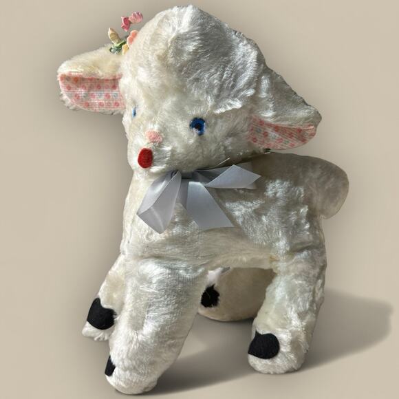 Vtg 60s Stuffed Lamb Carnival Plush Animal Charming Original Charm Toys Kitschy - Picture 1 of 5